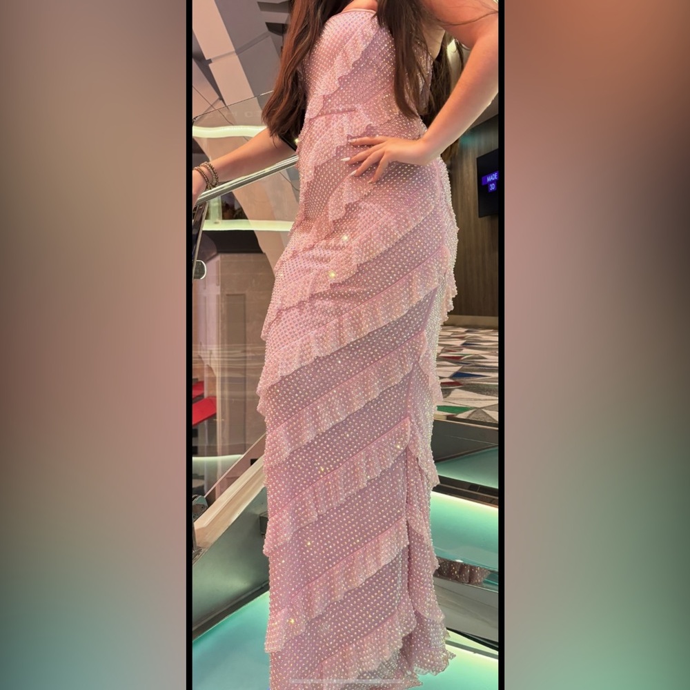 Pink Polka Dot Ruffle Maxi Dress